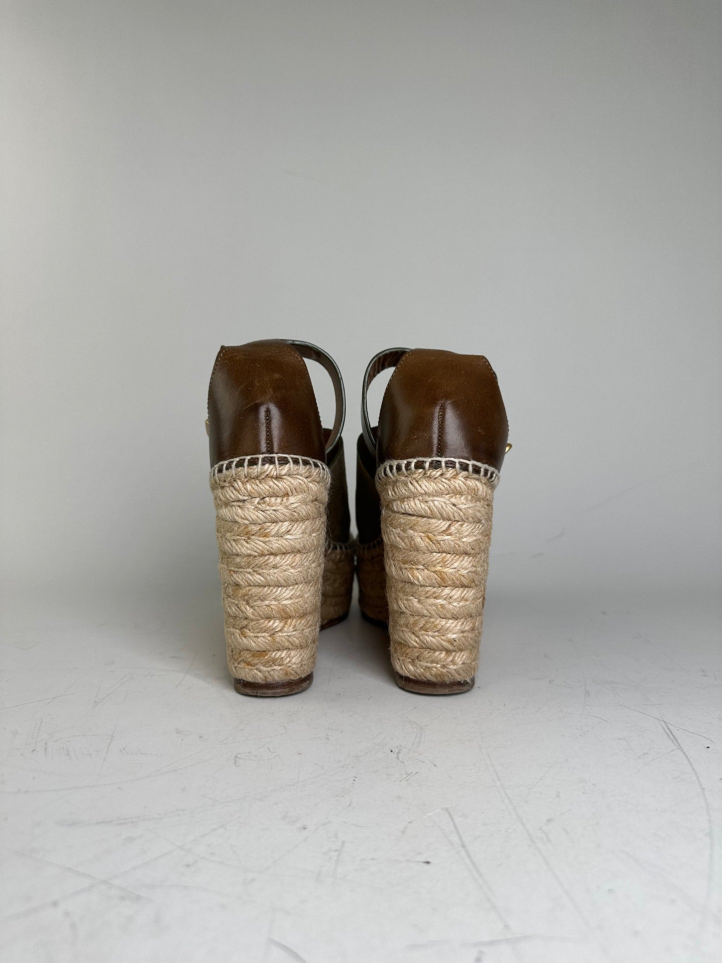 Vintage Chloe Suede Wedge Sandals Beige Brown EU35
