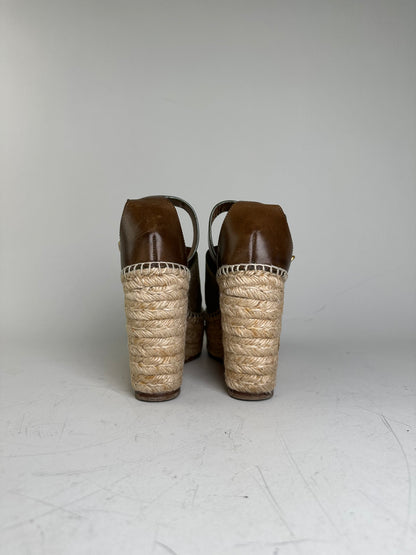 Vintage Chloe Suede Wedge Sandals Beige Brown EU35