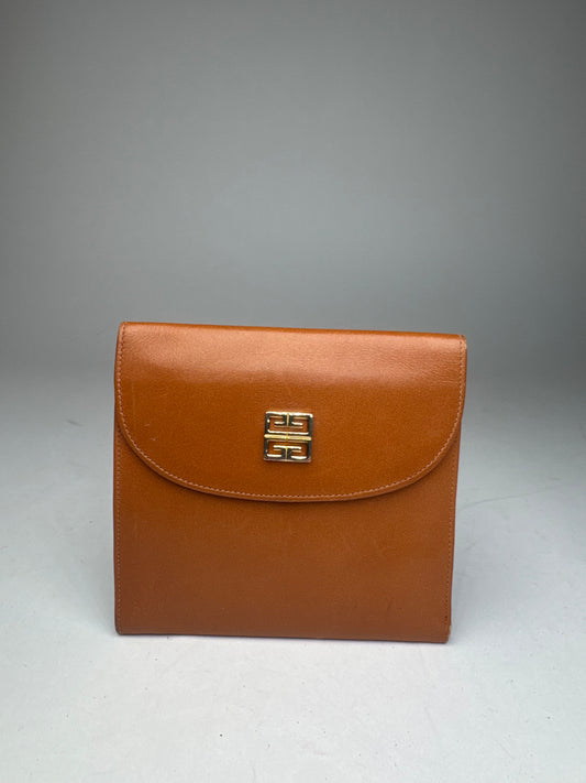 Vintage Givenchy Leather Wallet Orange Brown
