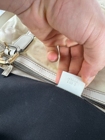 Vintage Gucci GG Leather / Polyester Tote Bag White