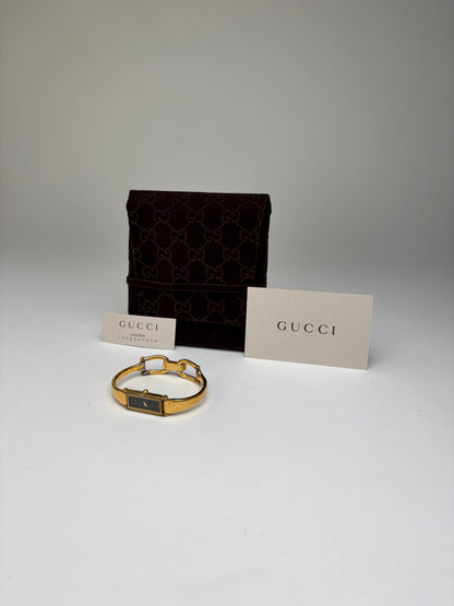 Vintage Gucci Bracelet Watch Gold-Tone Black Dial Late 1980s