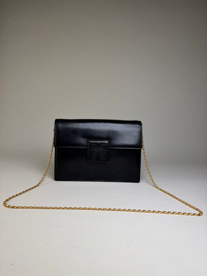 Vintage Givenchy Textured Logo Leather Flap Crossbody Bag Black