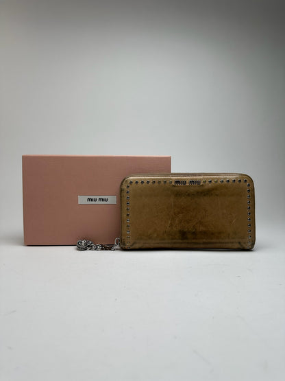 Portefeuille vintage en cuir verni Miu Miu marron