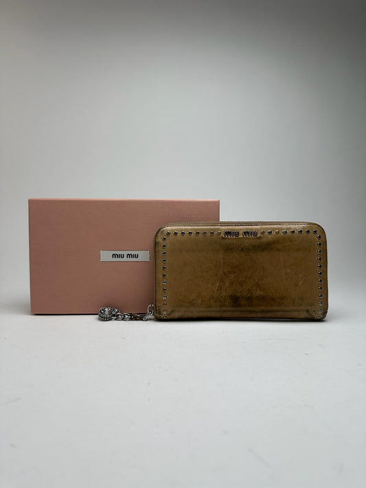 Portefeuille vintage en cuir verni Miu Miu marron