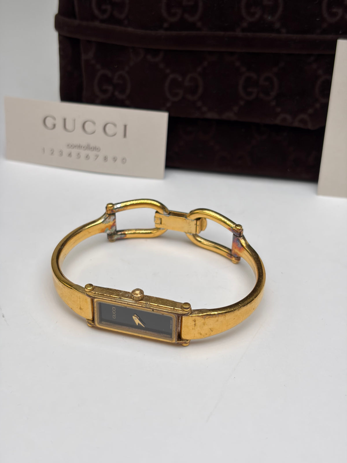 Vintage Gucci Bracelet Watch Gold-Tone Black Dial Late 1980s
