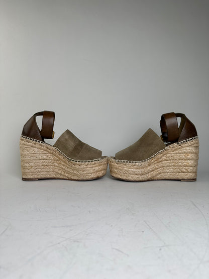 Vintage Chloe Suede Wedge Sandals Beige Brown EU35