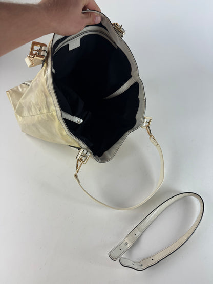 Vintage Gucci GG Leather / Polyester Tote Bag White