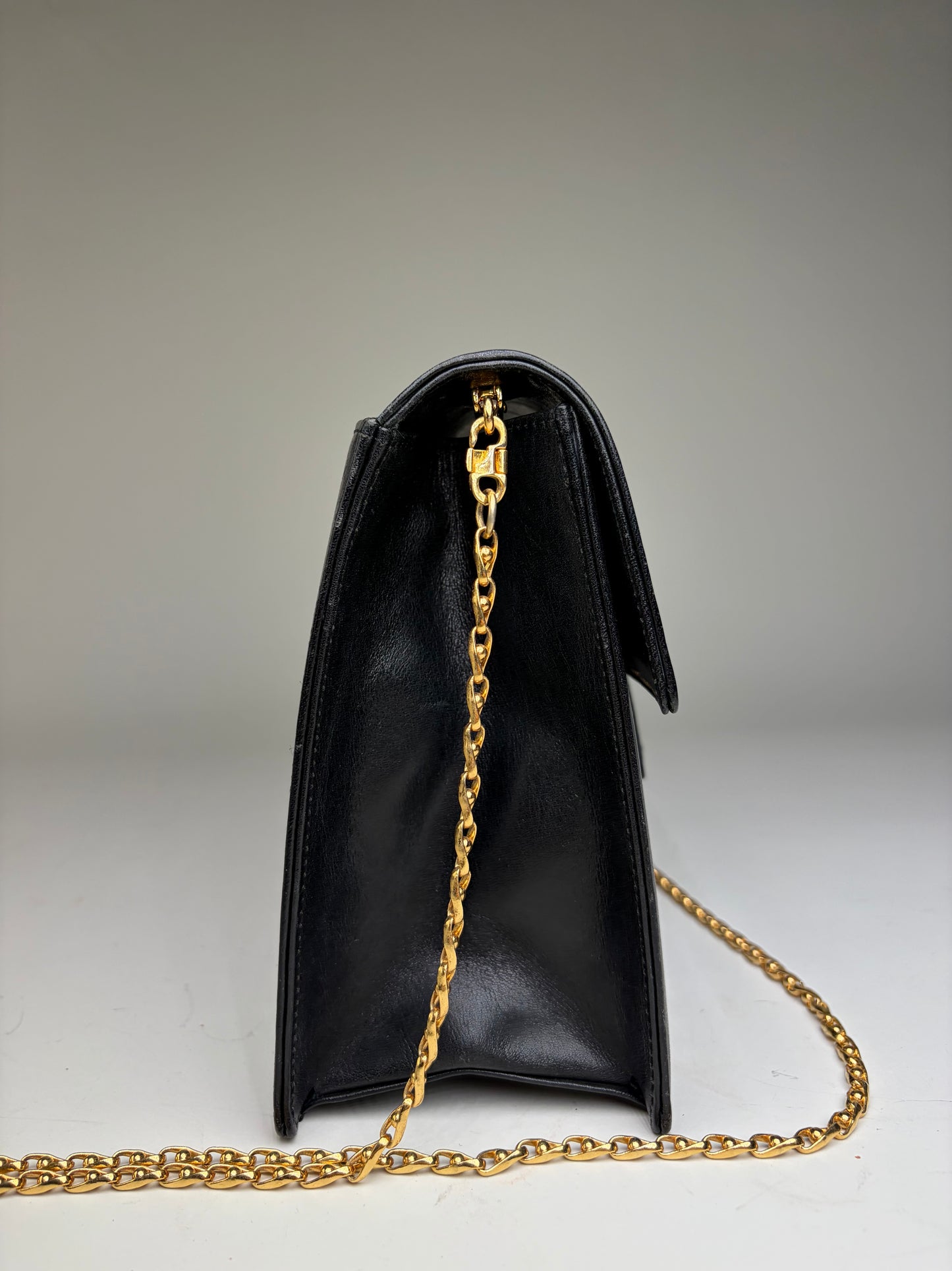 Vintage Givenchy Textured Logo Leather Flap Crossbody Bag Black