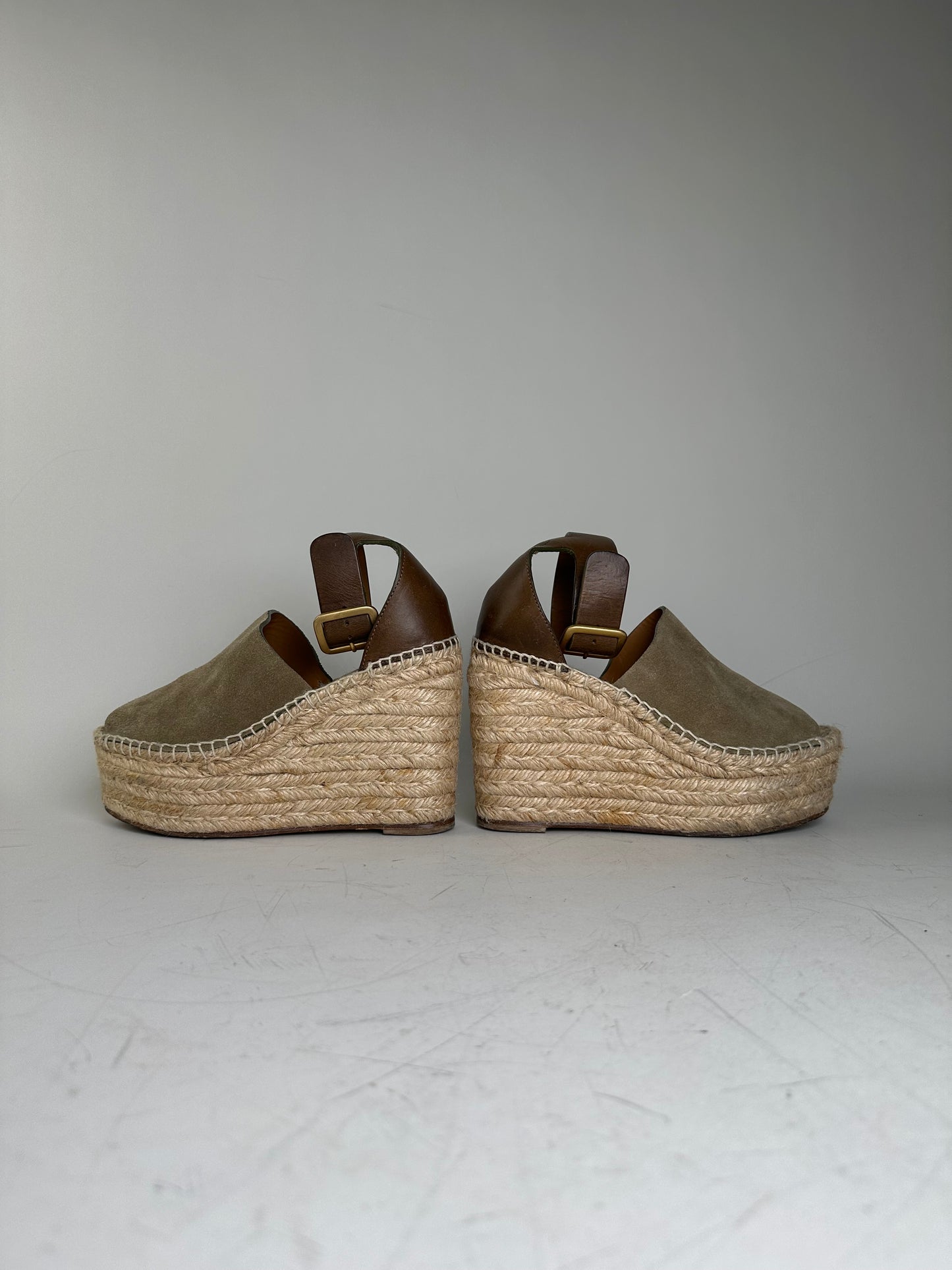 Vintage Chloe Suede Wedge Sandals Beige Brown EU35