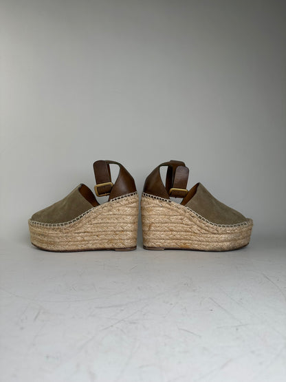 Vintage Chloe Suede Wedge Sandals Beige Brown EU35