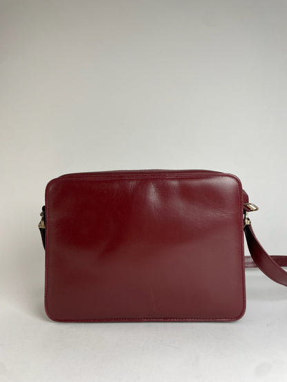 Vintage Cartier Leather Logo Shoulder Bag Burgundy