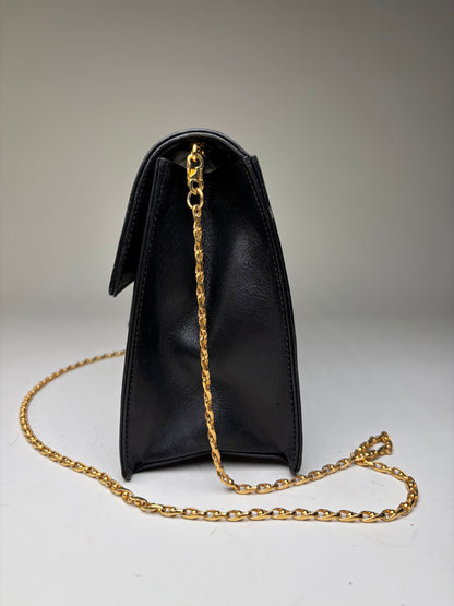 Vintage Givenchy Textured Logo Leather Flap Crossbody Bag Black