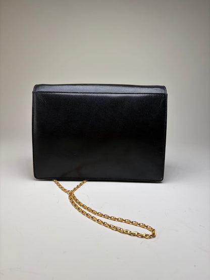 Vintage Givenchy Textured Logo Leather Flap Crossbody Bag Black