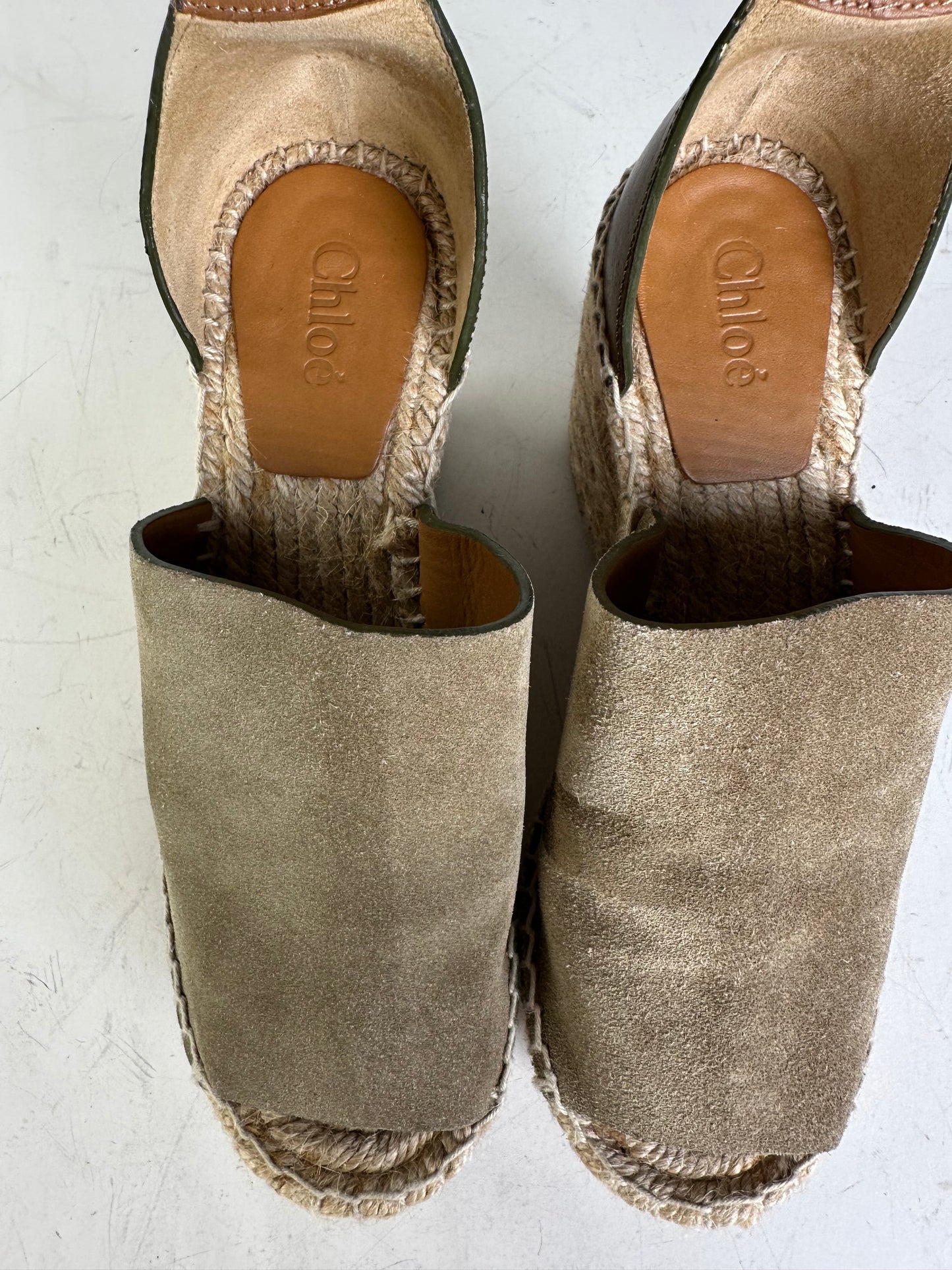 Vintage Chloe Suede Wedge Sandals Beige Brown EU35