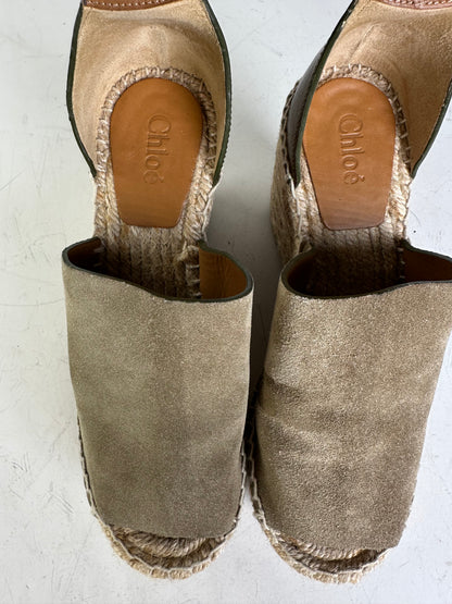 Vintage Chloe Suede Wedge Sandals Beige Brown EU35