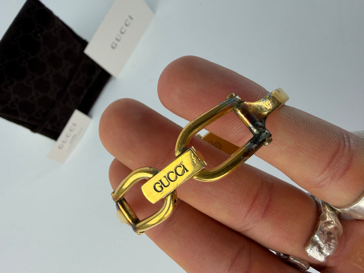 Vintage Gucci Bracelet Watch Gold-Tone Black Dial Late 1980s