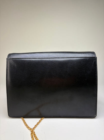 Vintage Givenchy Textured Logo Leather Flap Crossbody Bag Black