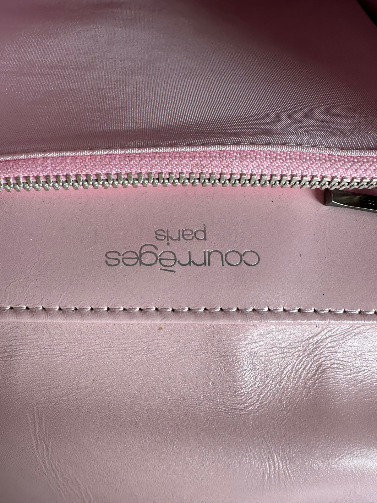 Vintage Courreges Flap Crossbody Bag Light Pink Leather c. Early 2000s