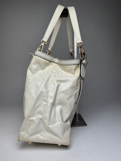 Vintage Gucci GG Leather / Polyester Tote Bag White