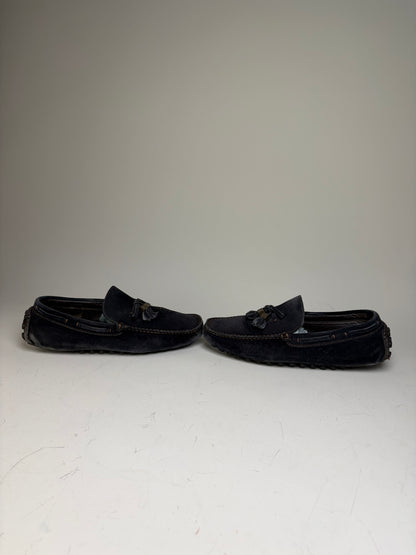 Vintage Louis Vuitton Men's Suede Loafers Navy Gold-Tone Tassels EU6.5