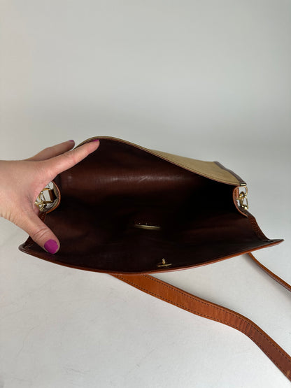 Vintage Givenchy Leather / Canvas Shoulder Bag Camel / Brown