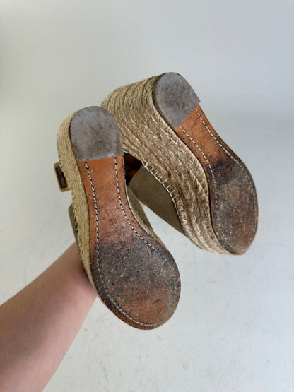 Vintage Chloe Suede Wedge Sandals Beige Brown EU35