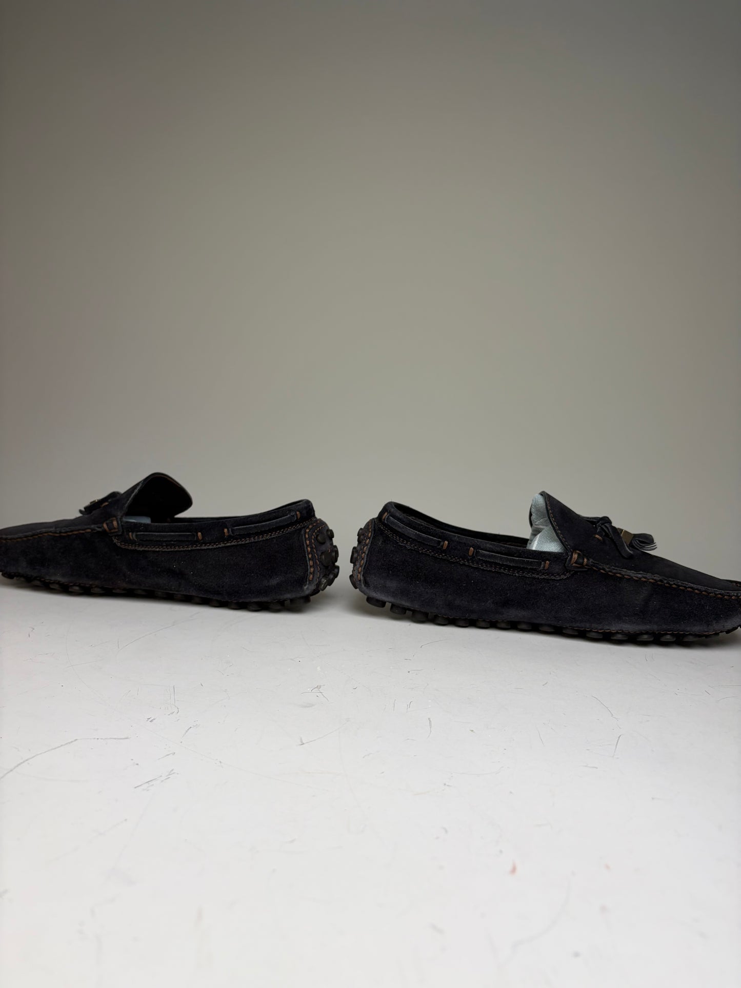 Vintage Louis Vuitton Men's Suede Loafers Navy Gold-Tone Tassels EU6.5