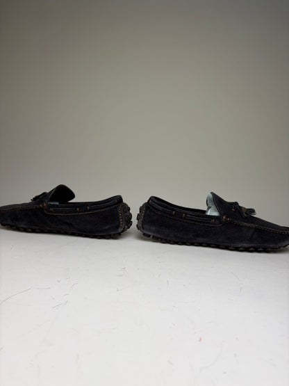 Vintage Louis Vuitton Men's Suede Loafers Navy Gold-Tone Tassels EU6.5