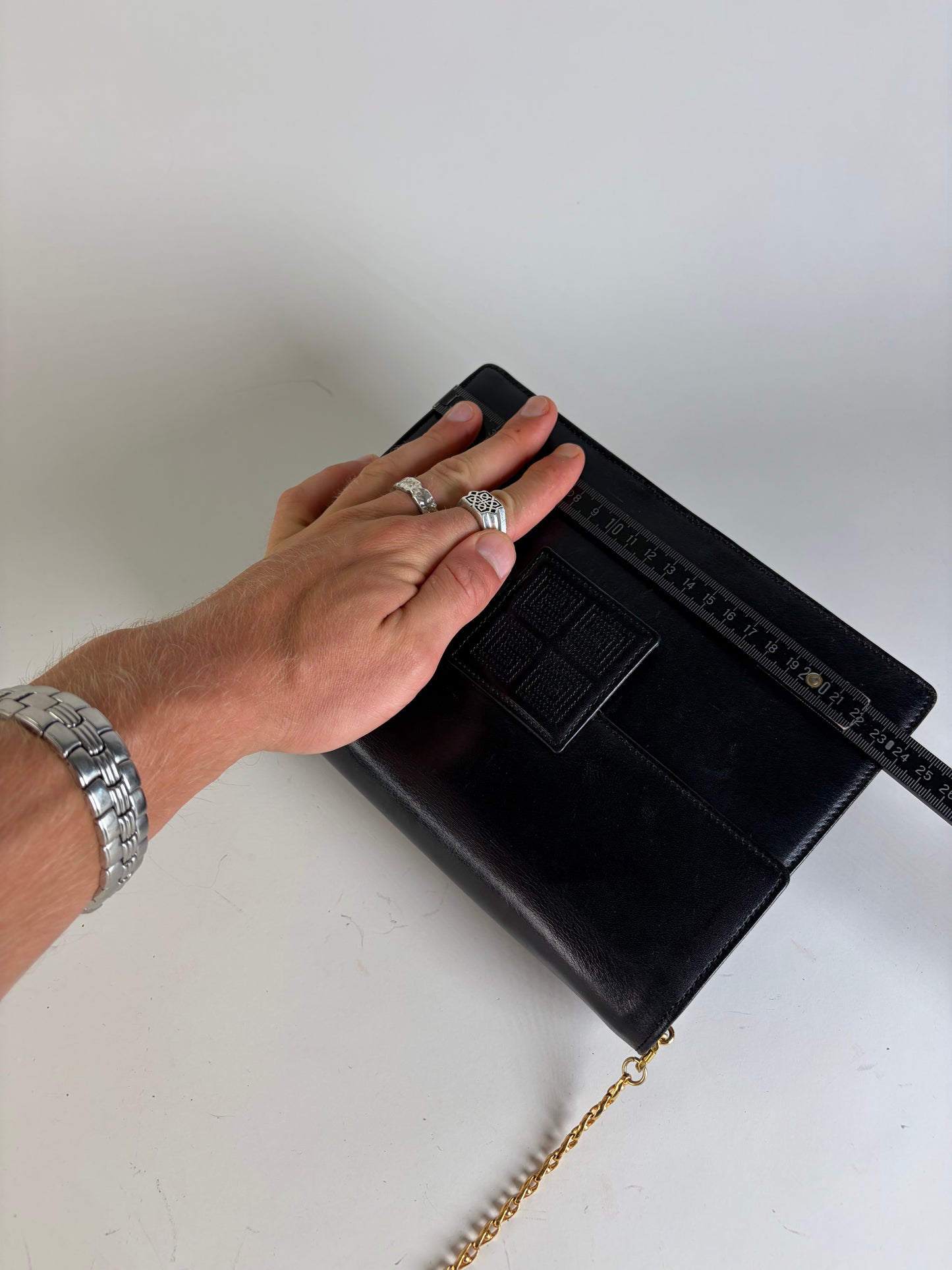 Vintage Givenchy Textured Logo Leather Flap Crossbody Bag Black