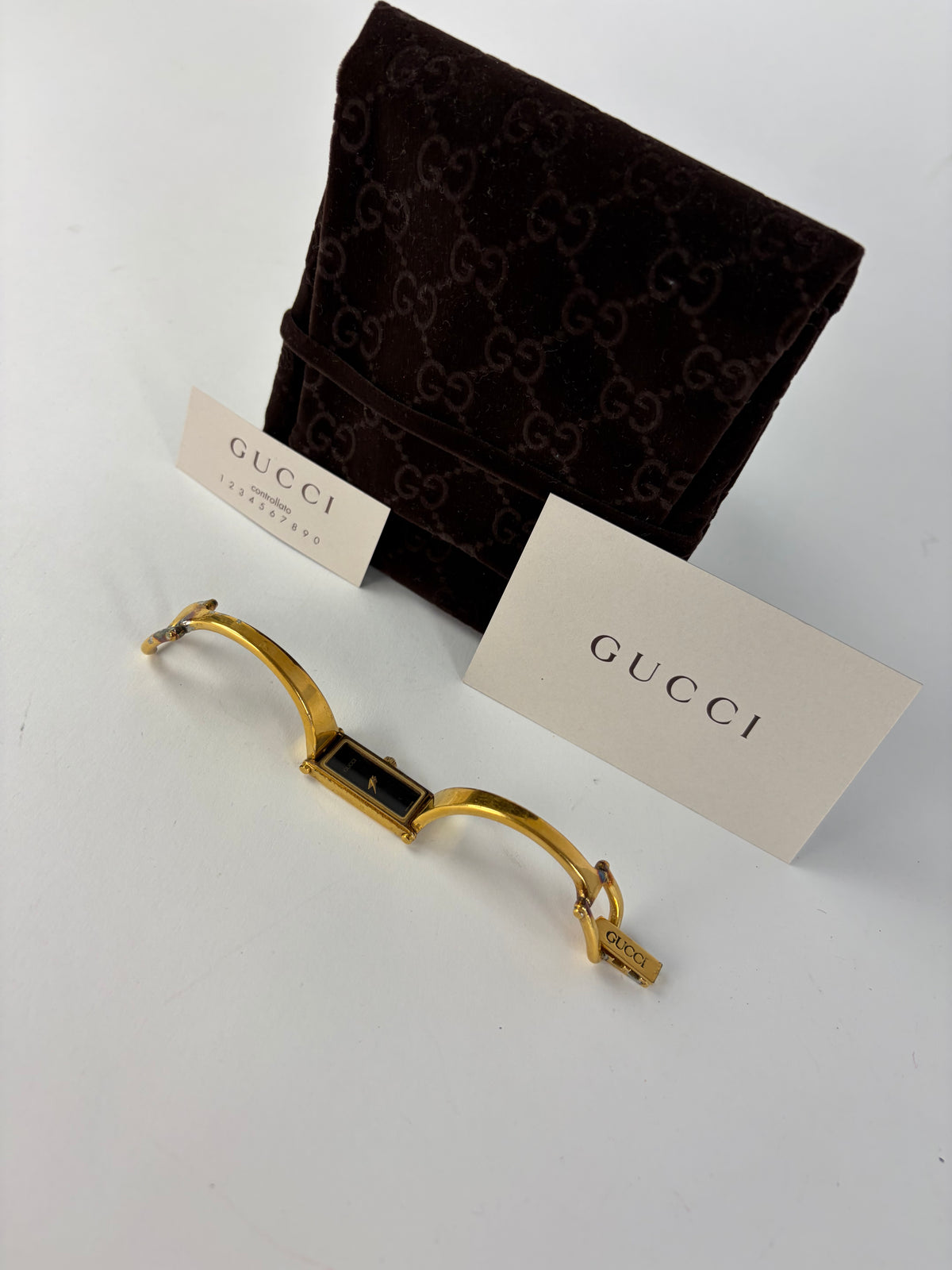 Vintage Gucci Bracelet Watch Gold-Tone Black Dial Late 1980s
