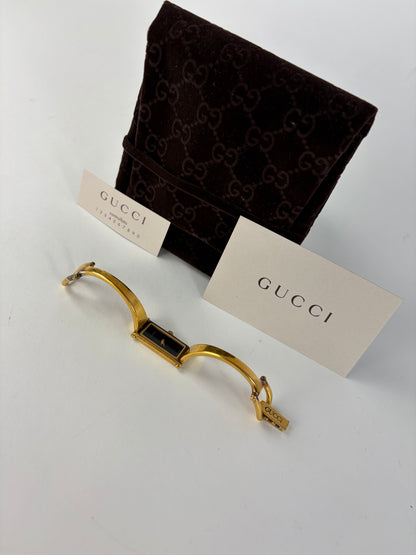 Vintage Gucci Bracelet Watch Gold-Tone Black Dial Late 1980s