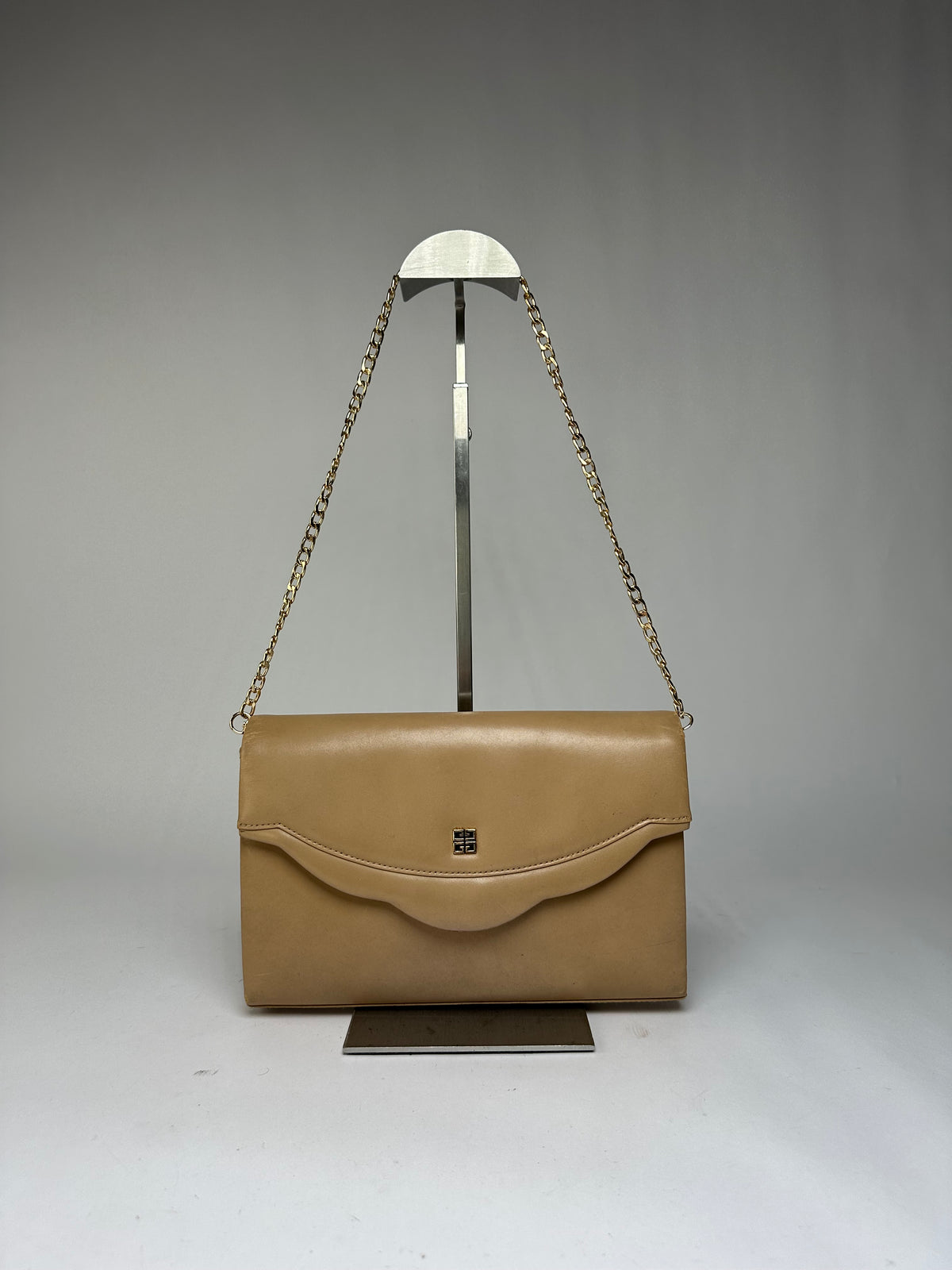 Vintage Givenchy Flap Crossbody Bag Light Beige Gold-Tone Chain
