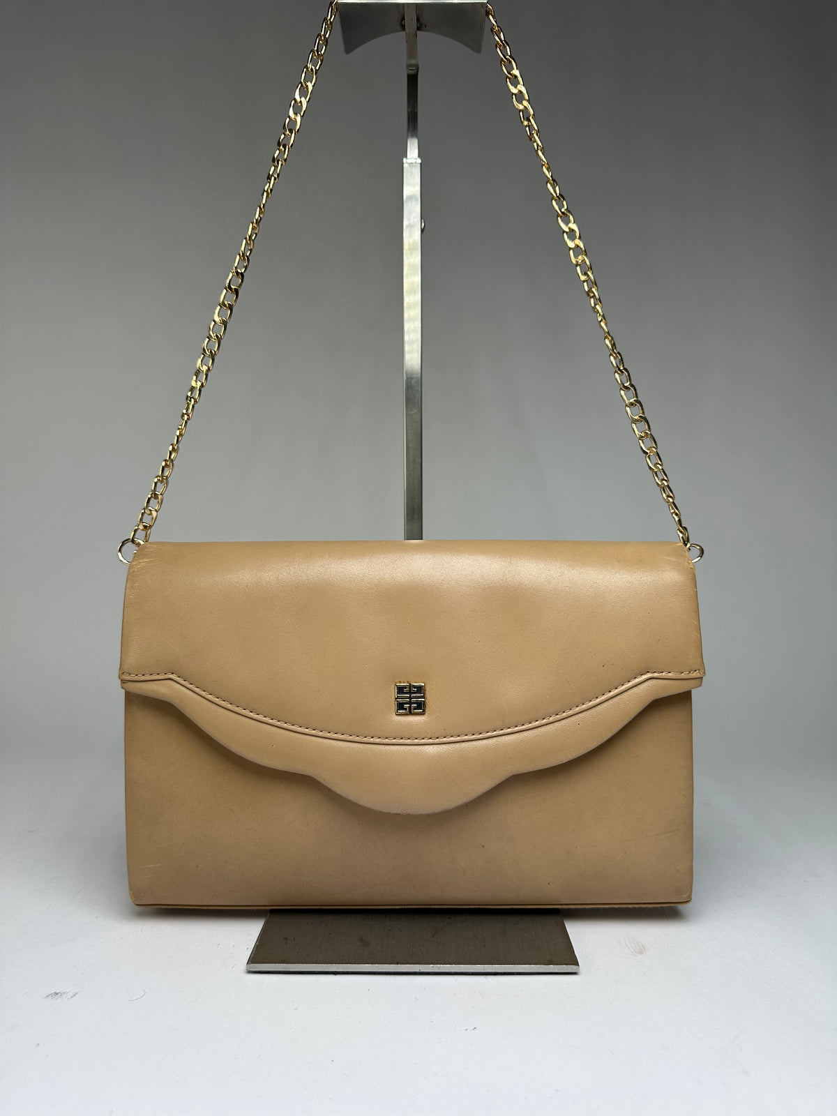 Vintage Givenchy Flap Crossbody Bag Light Beige Gold-Tone Chain