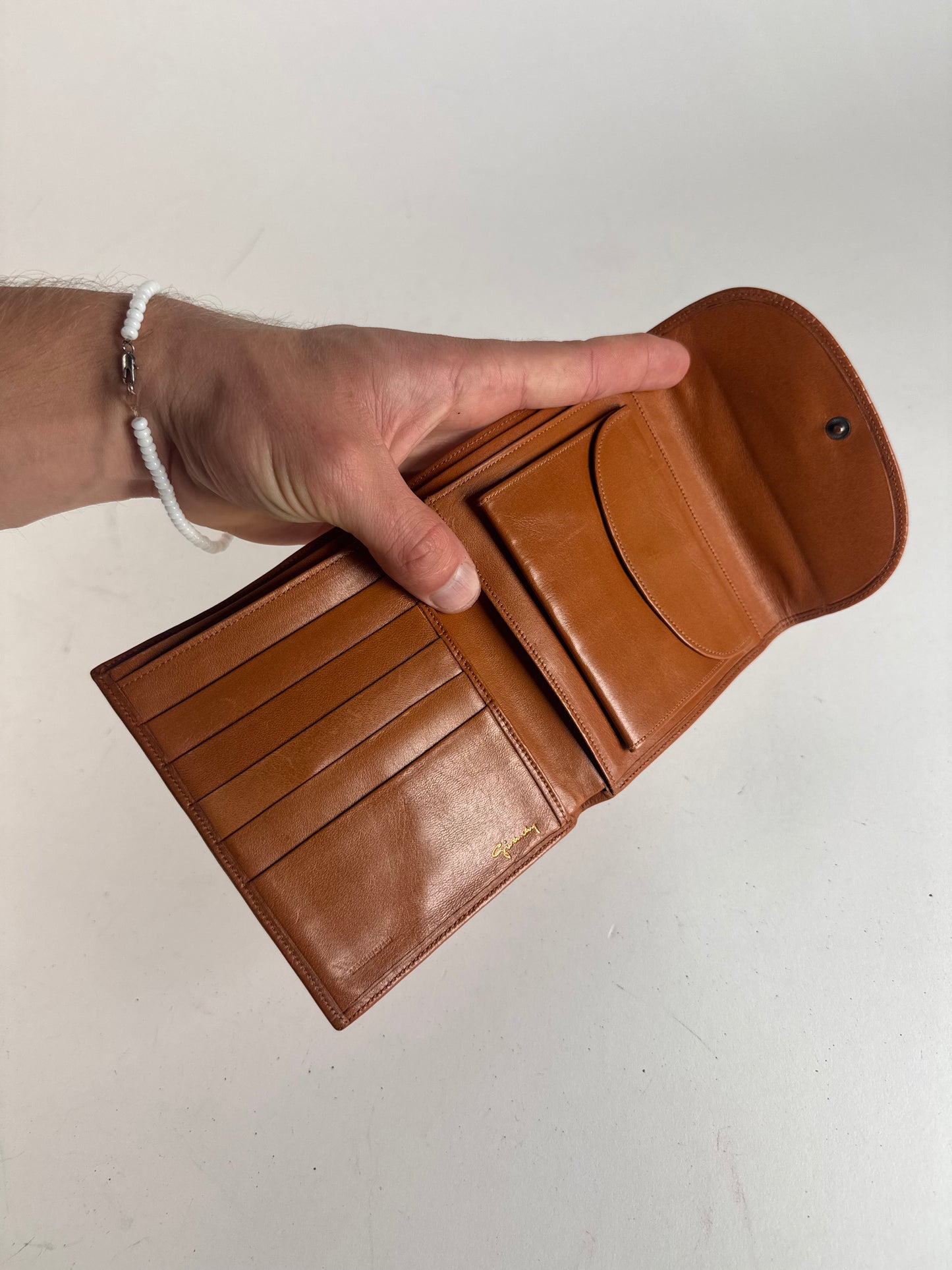 Vintage Givenchy Leather Wallet Orange Brown
