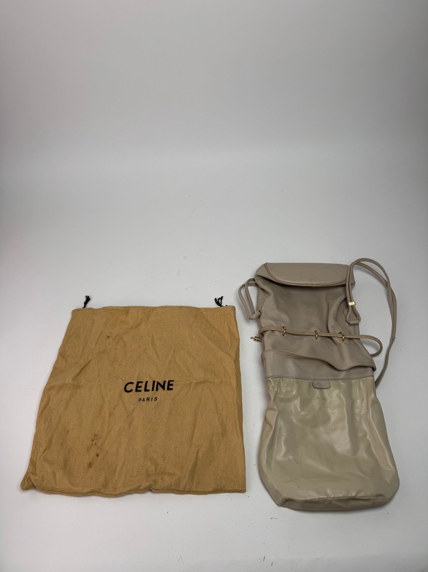 Vintage Celine Seau16 leather bag grey white