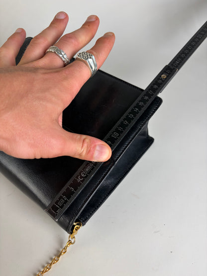 Vintage Givenchy Textured Logo Leather Flap Crossbody Bag Black