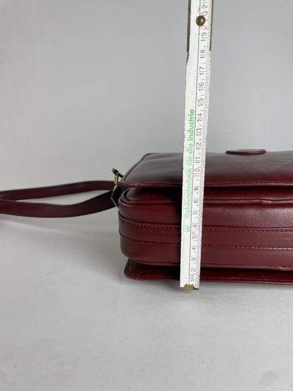 Vintage Cartier Leather Logo Shoulder Bag Burgundy