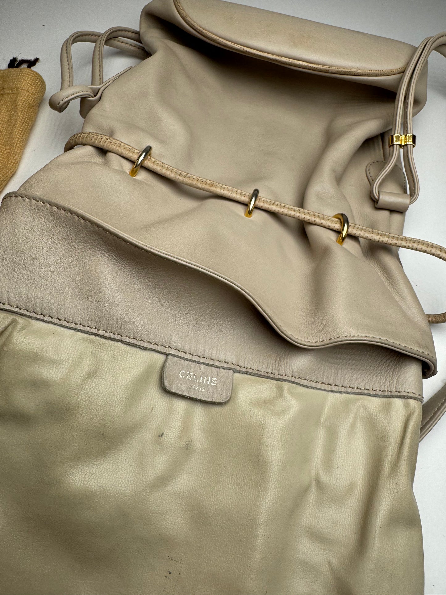 Vintage Celine Seau16 leather bag grey white