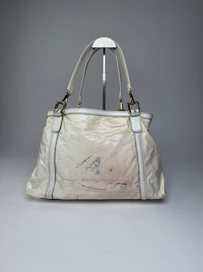 Vintage Gucci GG Leather / Polyester Tote Bag White