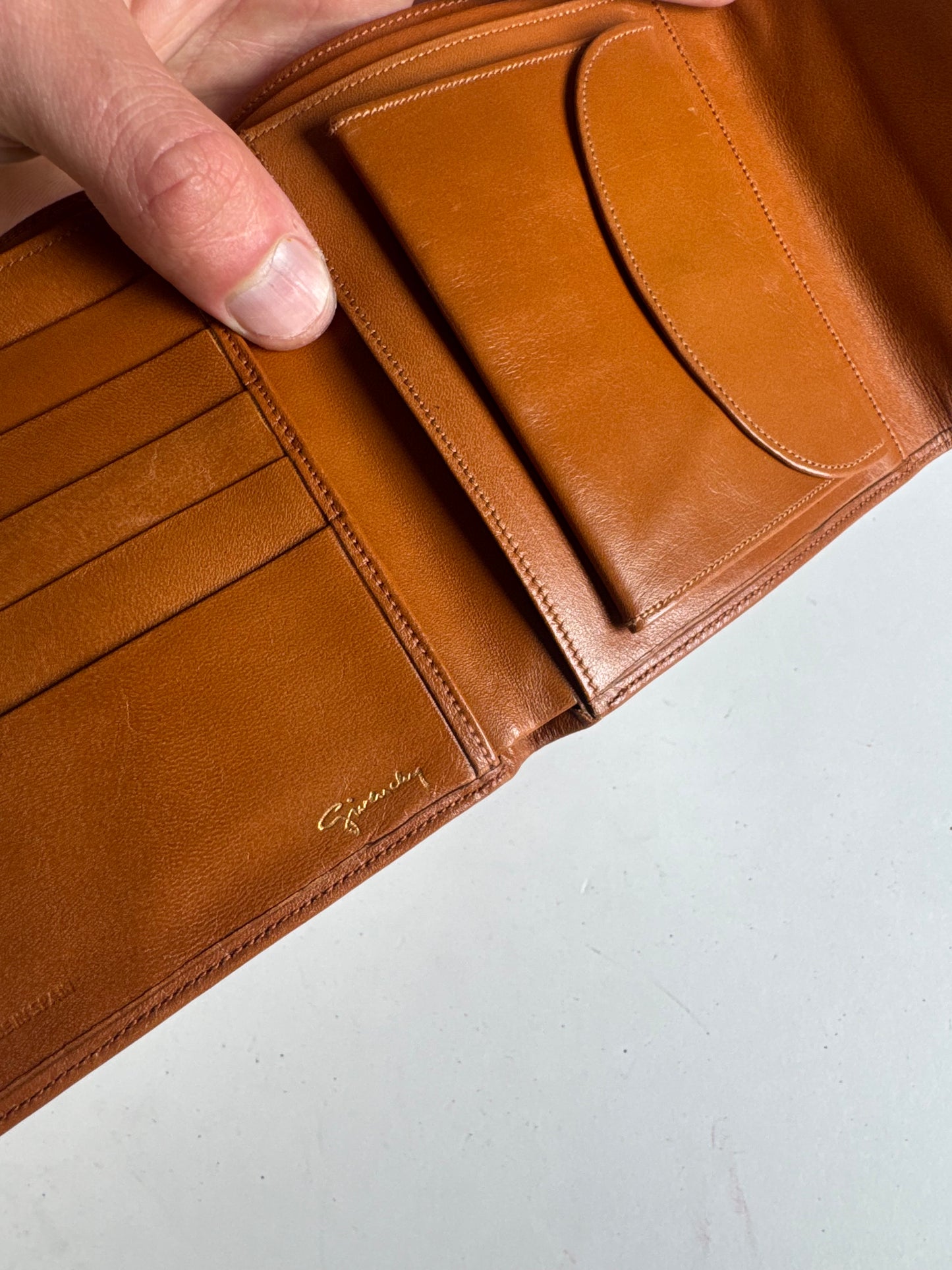 Vintage Givenchy Leather Wallet Orange Brown