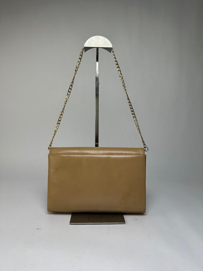 Vintage Givenchy Flap Crossbody Bag Light Beige Gold-Tone Chain