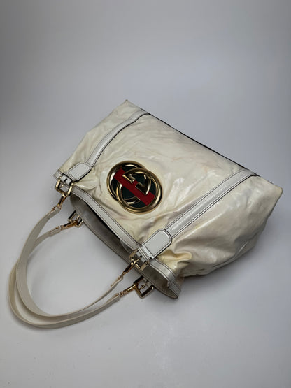 Vintage Gucci GG Leather / Polyester Tote Bag White