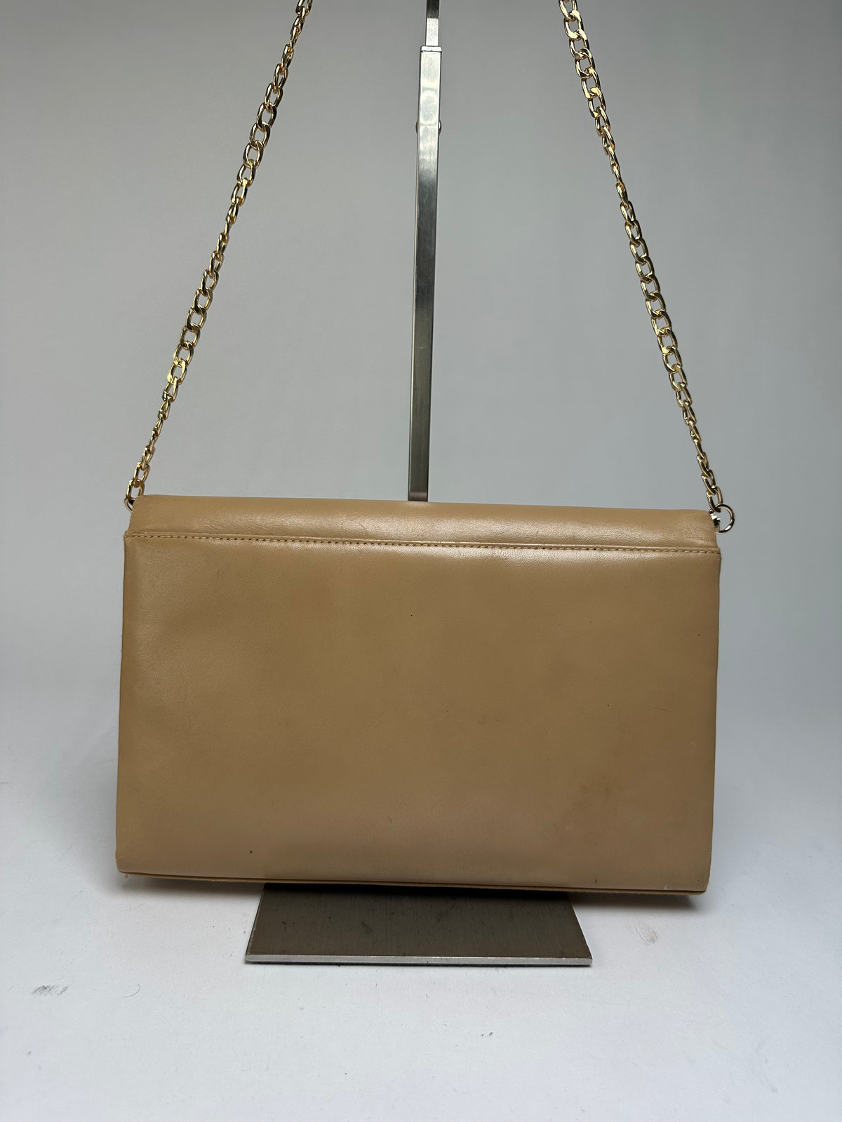 Vintage Givenchy Flap Crossbody Bag Light Beige Gold-Tone Chain