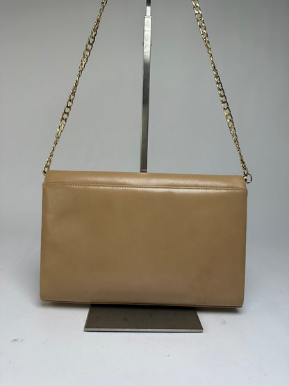 Vintage Givenchy Flap Crossbody Bag Light Beige Gold-Tone Chain