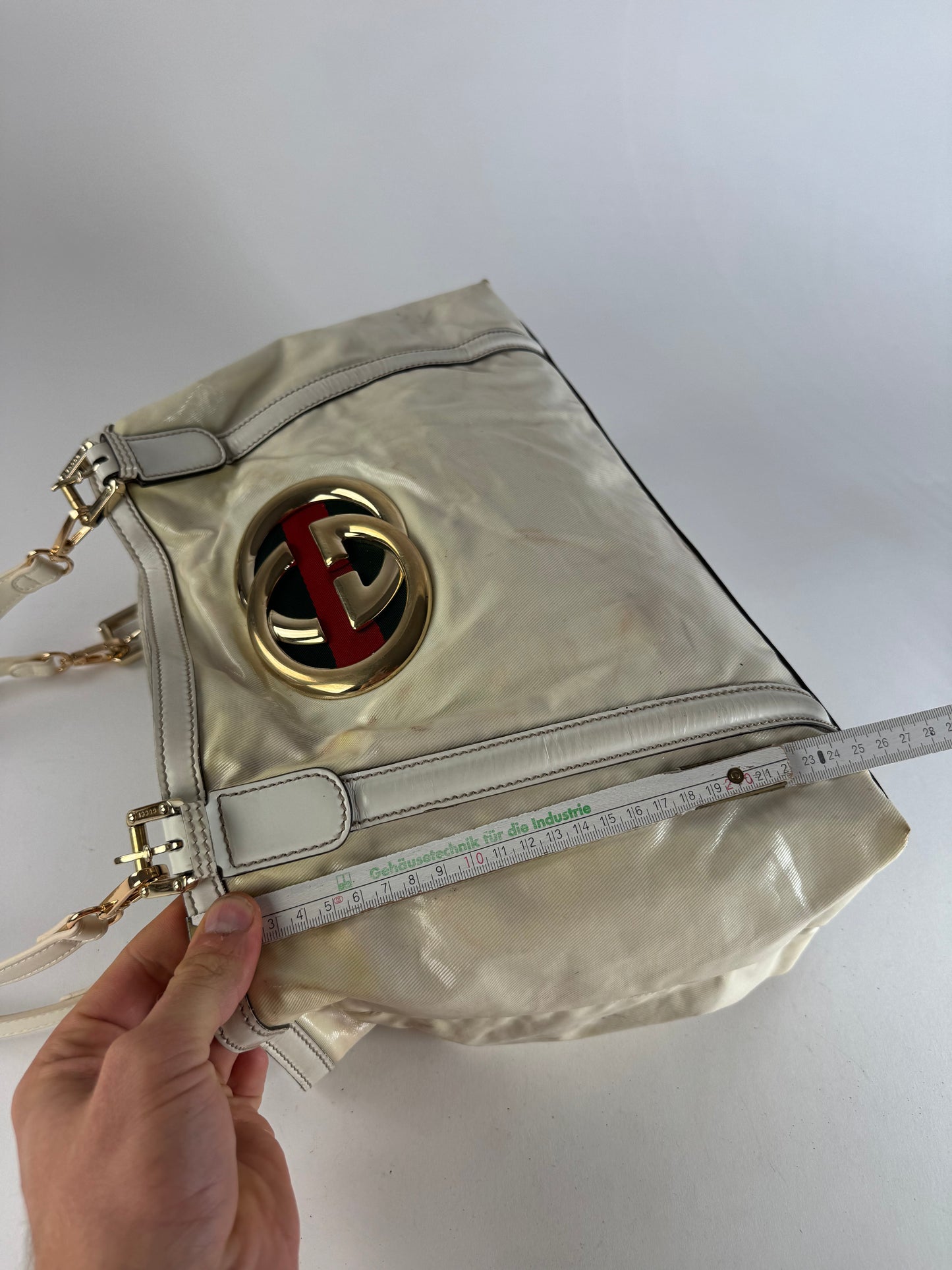 Vintage Gucci GG Leather / Polyester Tote Bag White