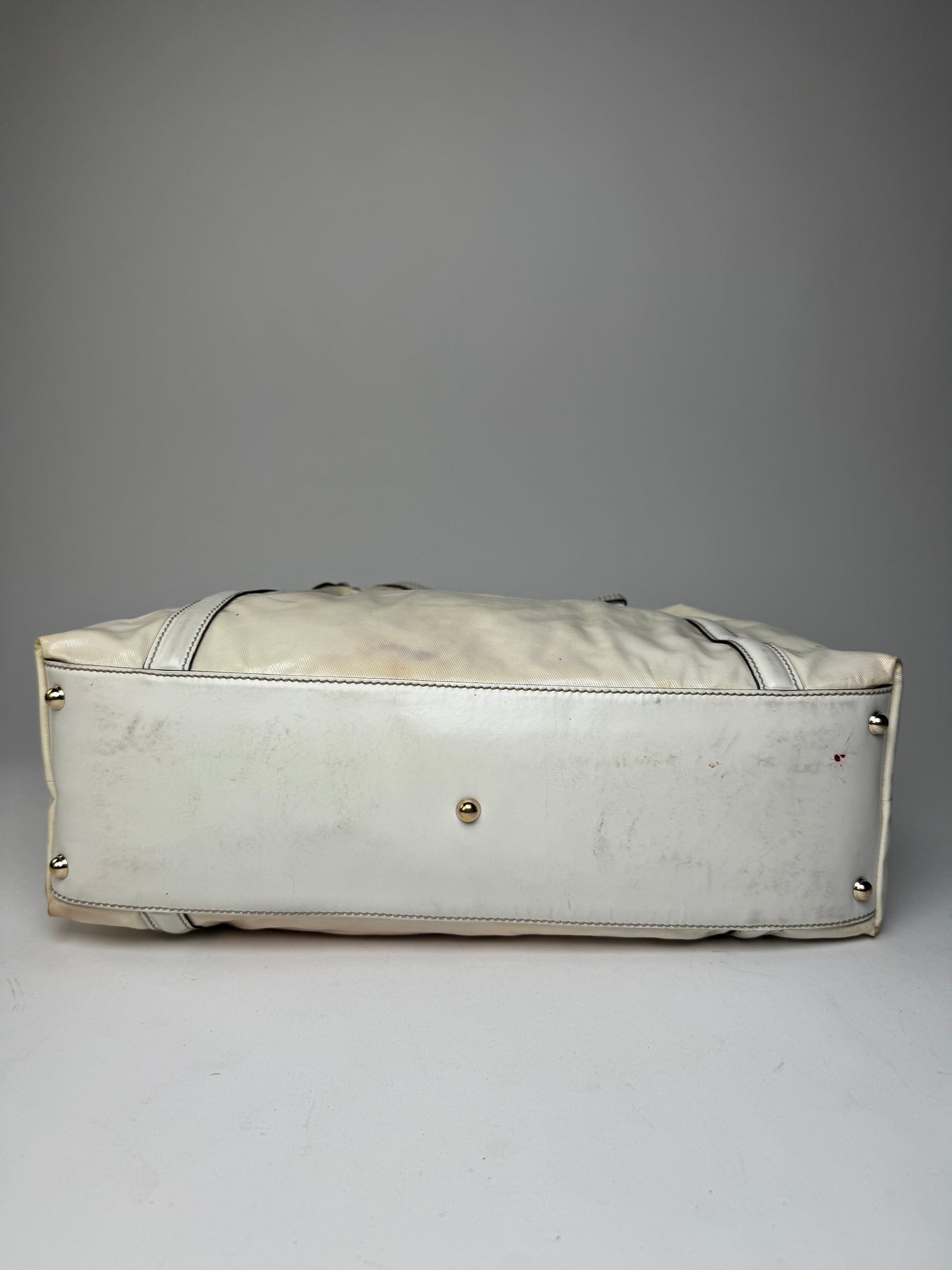 Vintage Gucci GG Leather / Polyester Tote Bag White