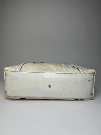 Vintage Gucci GG Leather / Polyester Tote Bag White