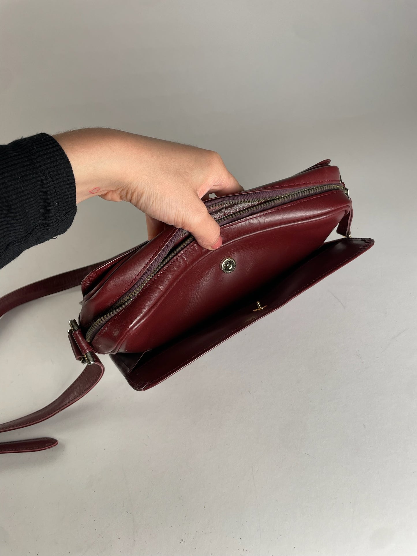 Vintage Cartier Leather Logo Shoulder Bag Burgundy