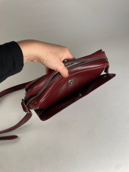 Vintage Cartier Leather Logo Shoulder Bag Burgundy