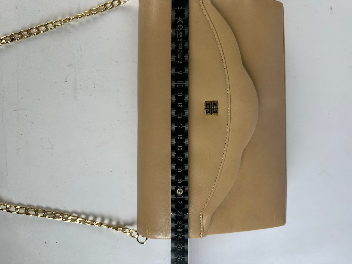 Vintage Givenchy Flap Crossbody Bag Light Beige Gold-Tone Chain